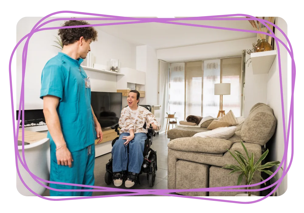 Nurse at home with disabled woman